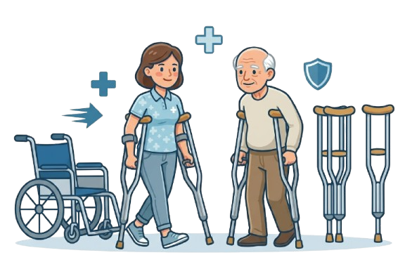 Ilustração de cuidados médicos e agilidade - Muleta à Jato São Paulo